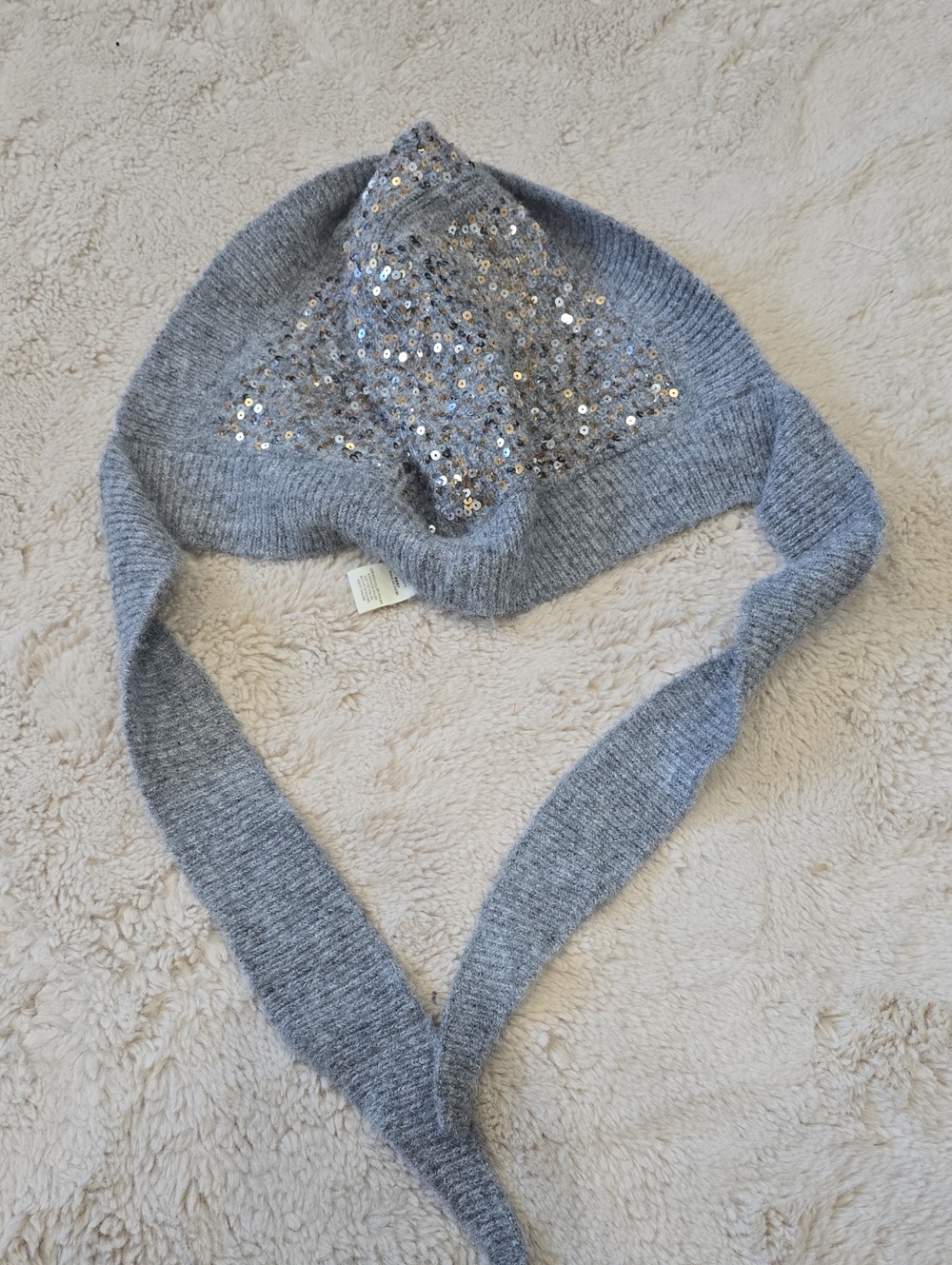 Free People Gray Sequin Knit Tie-Back Beanie